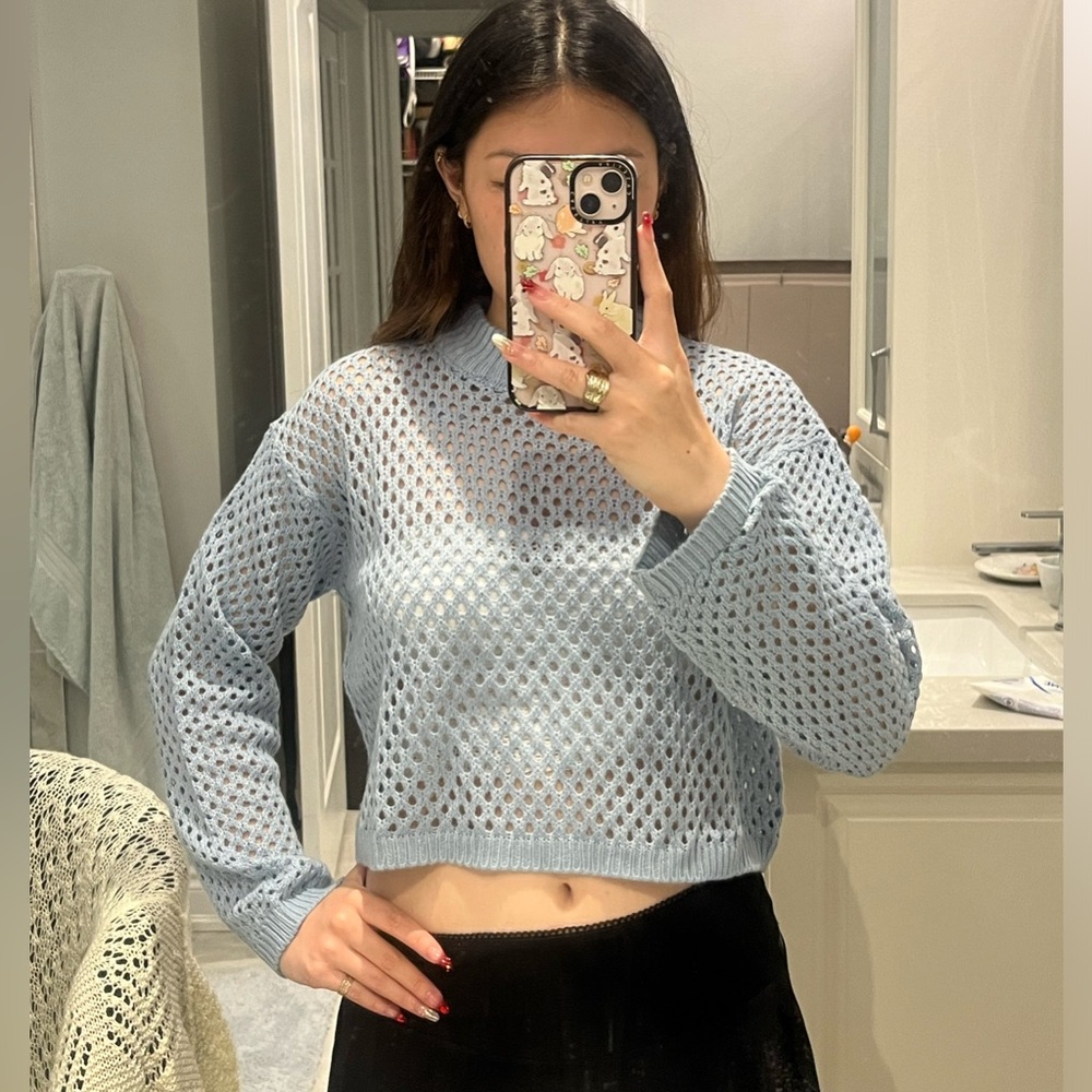 BABY BLUE crochet knit top